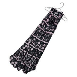 AFRICAN STARS! COTTON BLEND BLACK & PINK ABSTRACT PRINT TIERED MAXI DRESS! OS